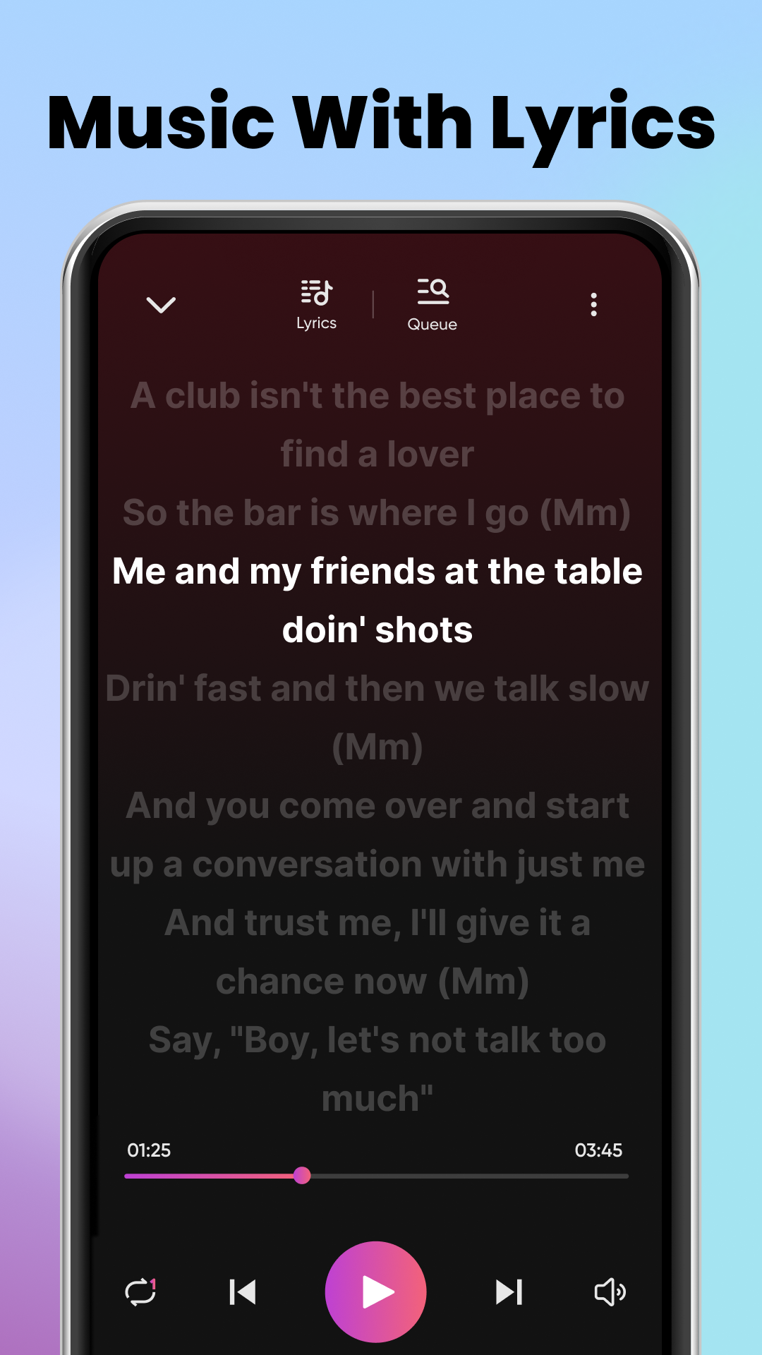 Music Player lyrics mode screen